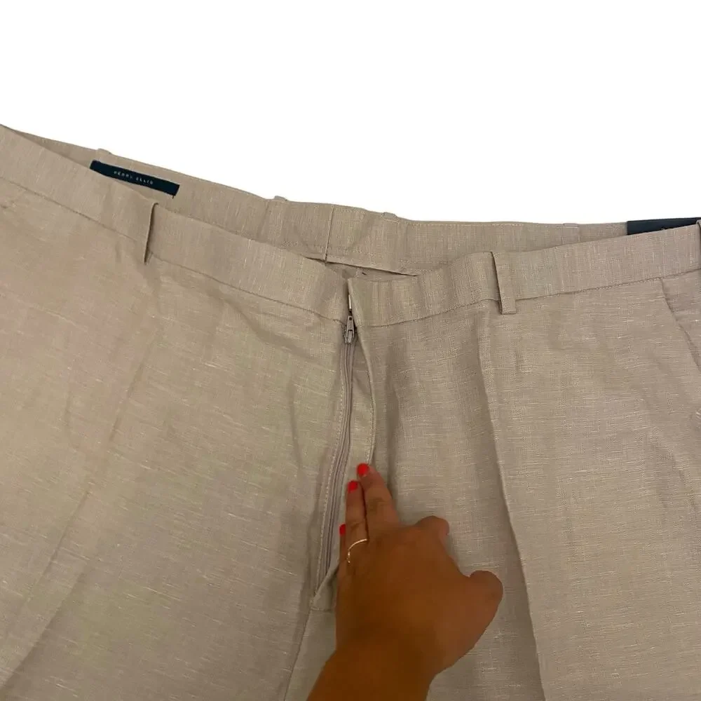 NWT Men's Perry Ellis Size 50 x 32 Linen & Cotton Blend Tan Chino Pants Trousers